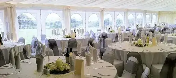 Picture of marquee dressed for a wedding